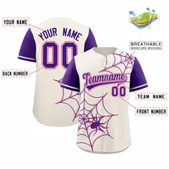 Cream Purple Spider Web Raglan Authentic Baseball Jersey 2