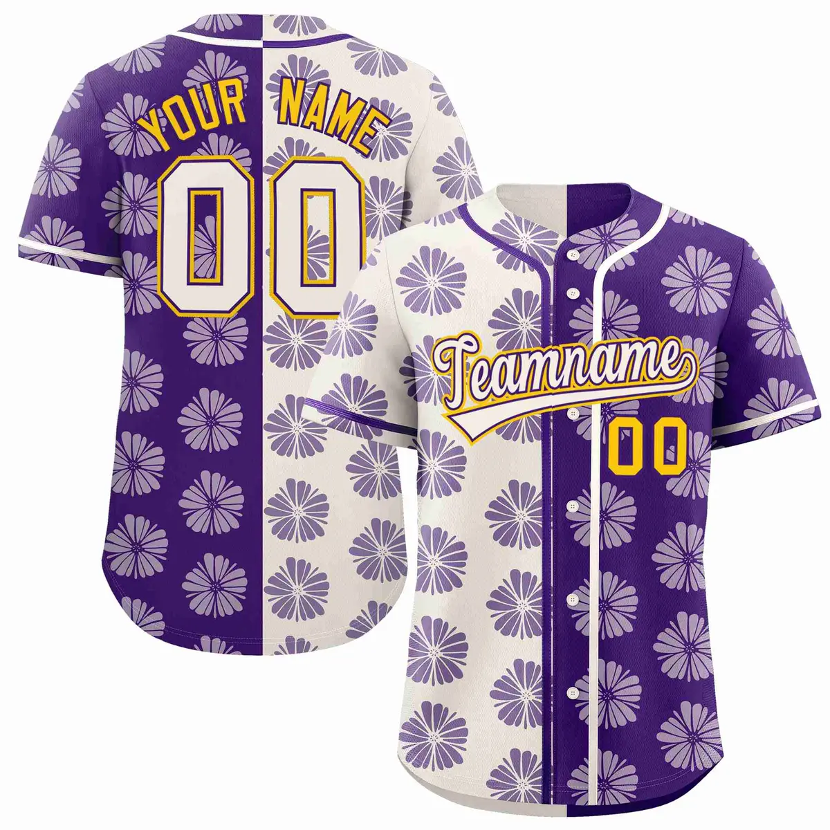 Cream Purple Split Flower Graffiti Authentic Baseball Jersey