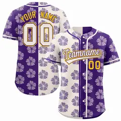 Cream Purple Split Flower Graffiti Authentic Baseball Jersey 1