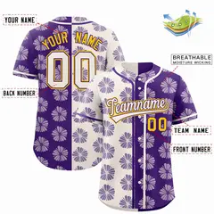Cream Purple Split Flower Graffiti Authentic Baseball Jersey 2