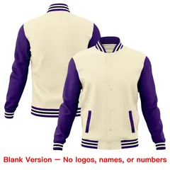Cream Purple White Raglan Sleeves Cotton Letterman Jacket 6