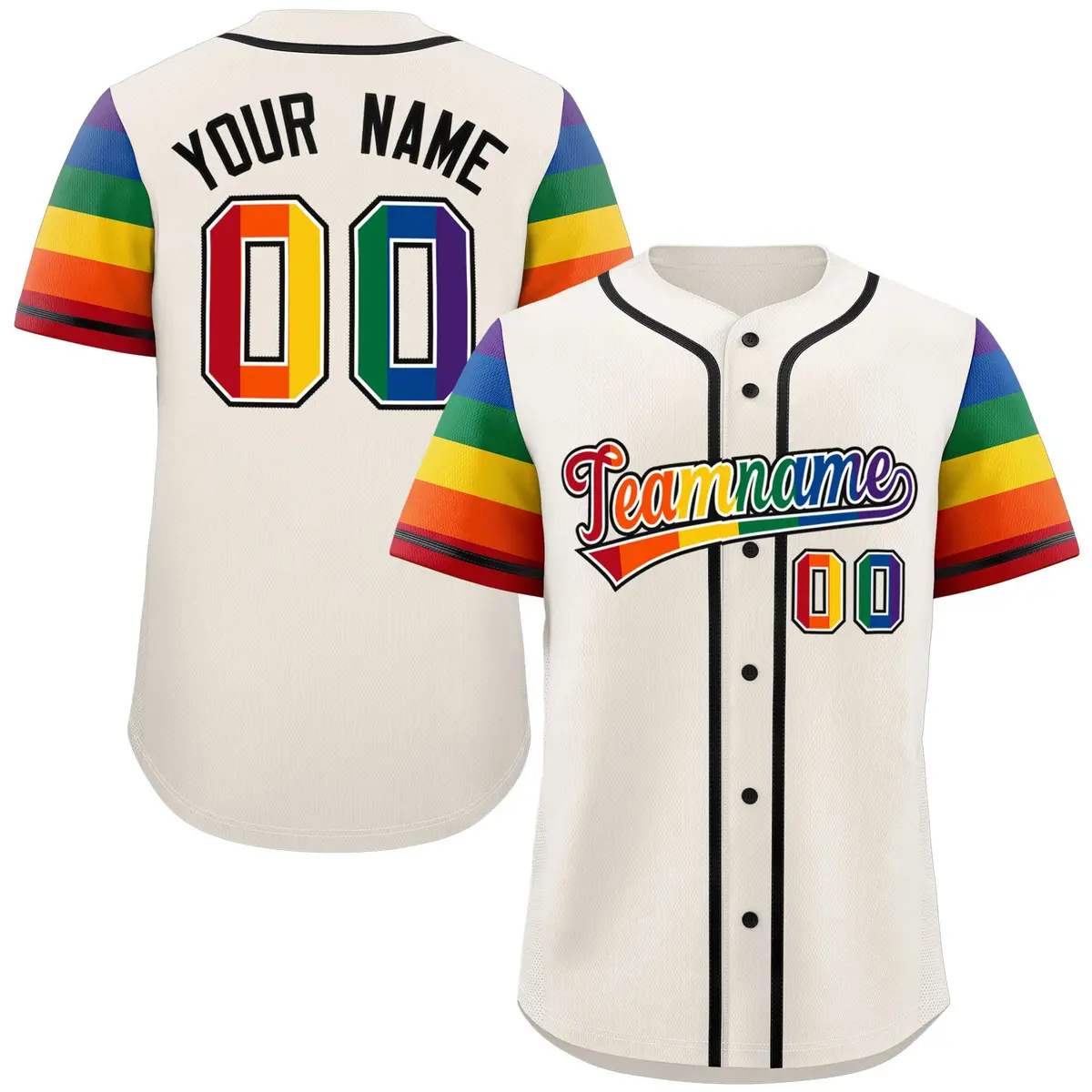 Cream Rainbow Pride Month Raglan Sleeves Baseball Jersey