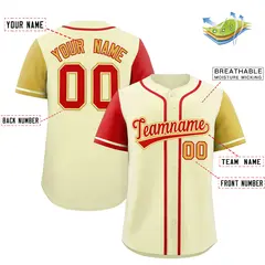 Cream Red and Old Gold Raglan Sleeves Baseball Jersey 2