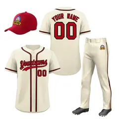 Cream Red Baseball Jersey Pants Hat Uniform Package 1