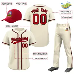 Cream Red Baseball Jersey Pants Hat Uniform Package 2