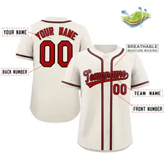 Cream Red-Black Classic Authentic Baseball Jersey 2