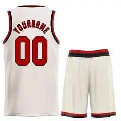 Cream Red-Black Classic Sets Basketball Uniform Jersey 2