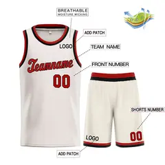 Cream Red-Black Classic Sets Basketball Uniform Jersey 3