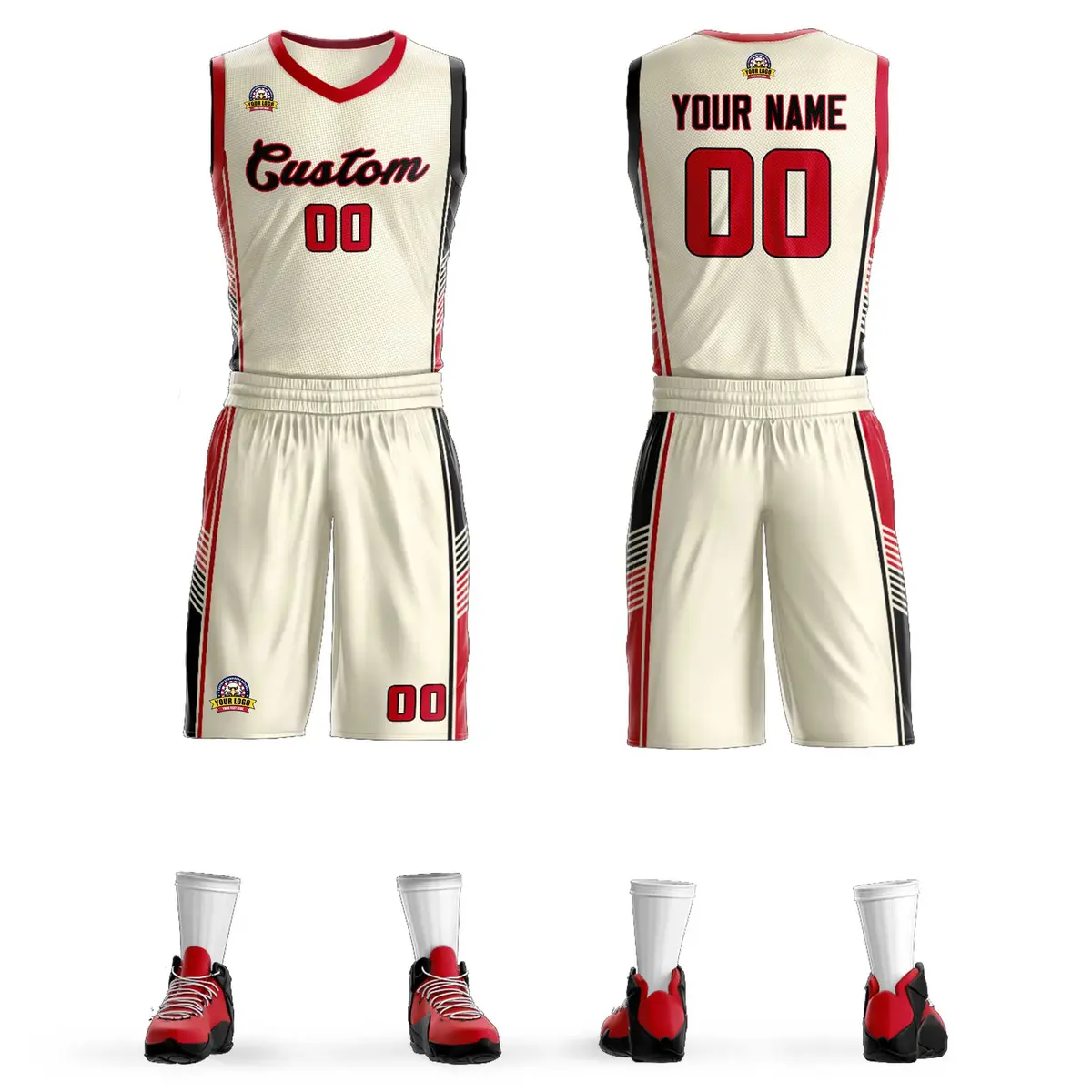 Cream Red-Black Classic Sets Basketball Uniform Jersey
