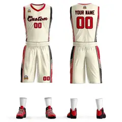 Cream Red-Black Classic Sets Basketball Uniform Jersey
