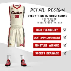 Cream Red-Black Classic Sets Basketball Uniform Jersey 2