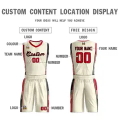 Cream Red-Black Classic Sets Basketball Uniform Jersey 3