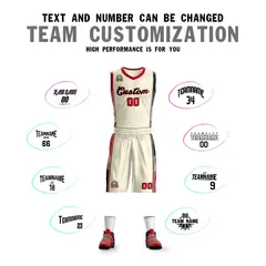 Cream Red-Black Classic Sets Basketball Uniform Jersey 4
