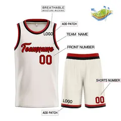 Cream Red-Black Heal Classic Sets Basketball Jersey 3