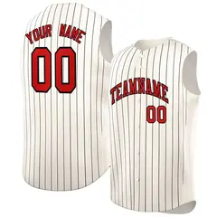Cream Red-Black Sleeveless Striped Fashion Baseball Jersey 1