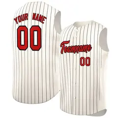 Cream Red-Black Sleeveless Striped Fashion Baseball Jersey 1