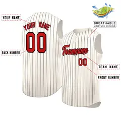Cream Red-Black Sleeveless Striped Fashion Baseball Jersey 2