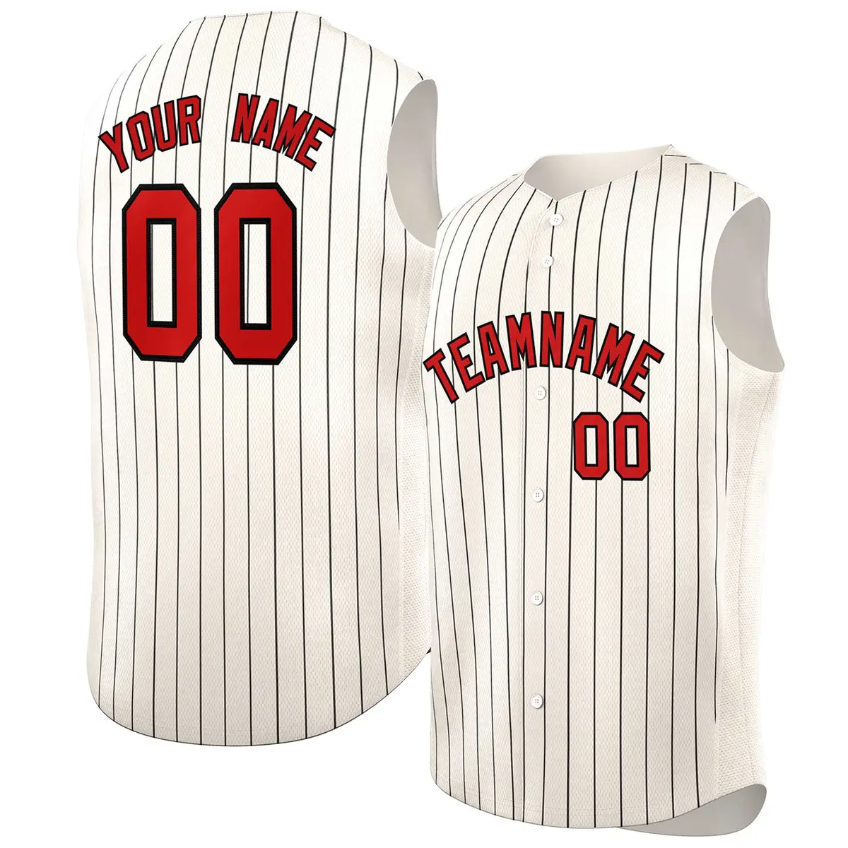 Cream Red-Black Sleeveless Striped Fashion Baseball Jersey
