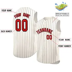 Cream Red-Black Sleeveless Striped Fashion Baseball Jersey 2