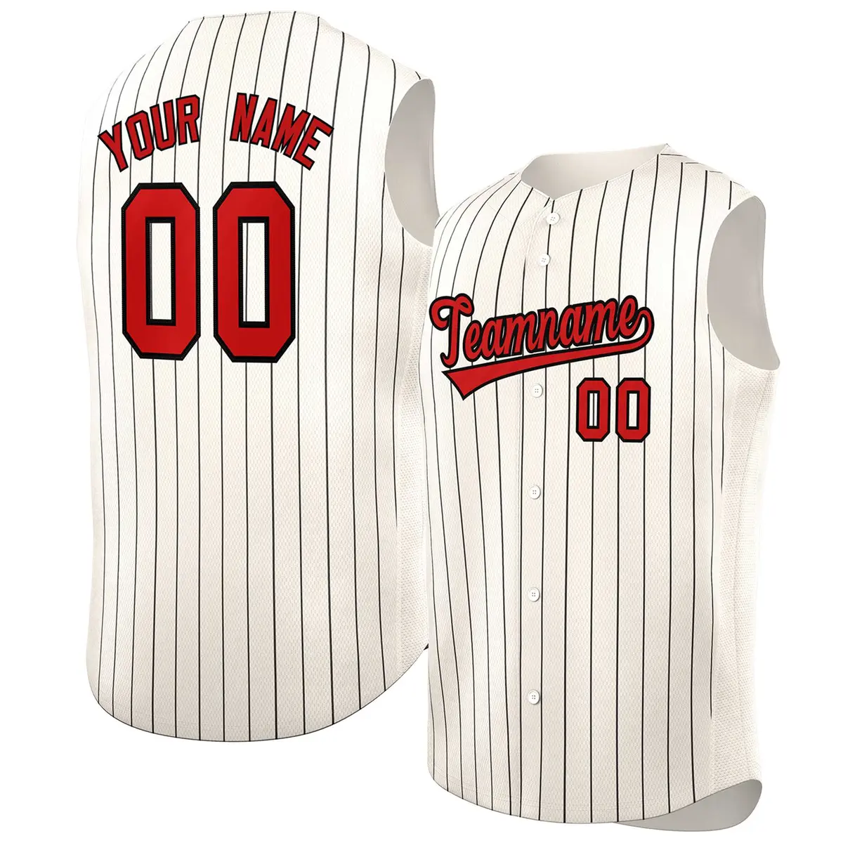 Cream Red-Black Sleeveless Striped Fashion Baseball Jersey