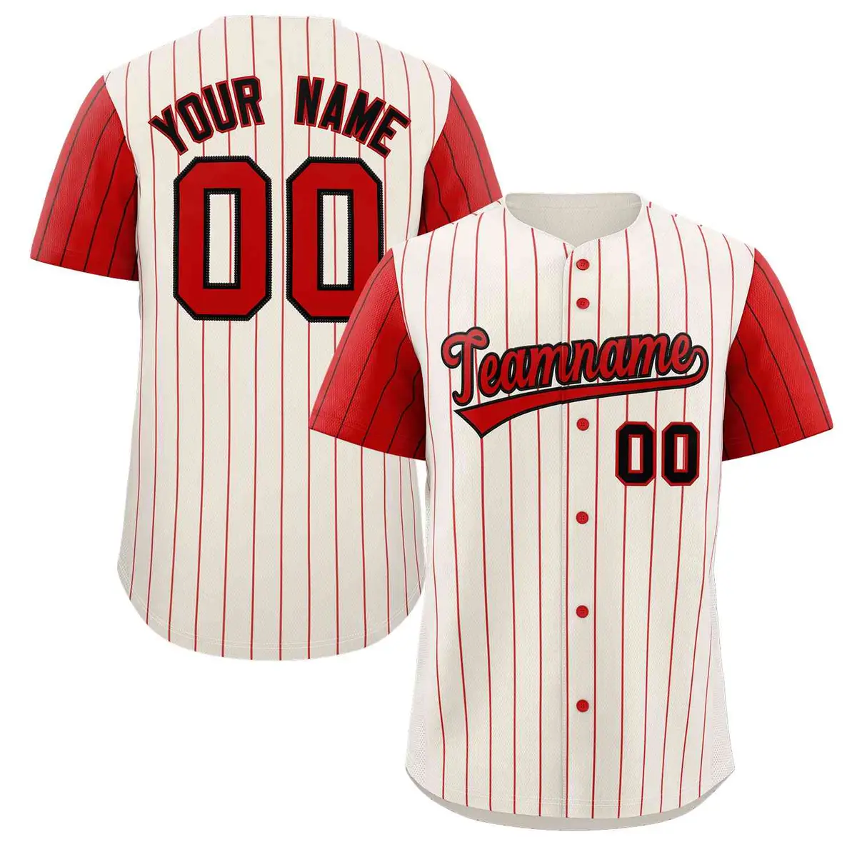 Cream Red-Black Stripe Raglan Baseball Jersey