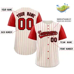 Cream Red-Black Stripe Raglan Baseball Jersey 2