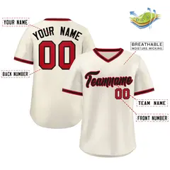 Cream Red-Black V-Neck Pullover Baseball Jersey 2