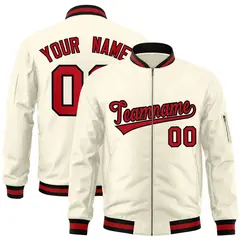 Cream Red-Black Varsity Full-Zip Letterman Bomber Jacket 1