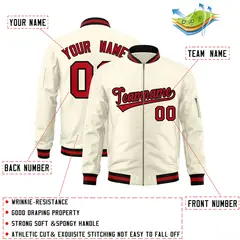 Cream Red-Black Varsity Full-Zip Letterman Bomber Jacket 2
