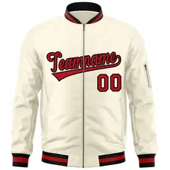 Cream Red-Black Varsity Full-Zip Letterman Bomber Jacket 3