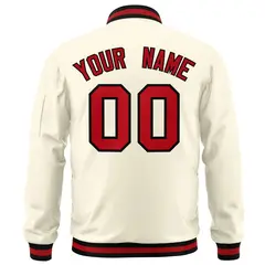 Cream Red-Black Varsity Full-Zip Letterman Bomber Jacket 4