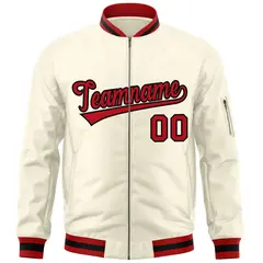 Cream Red-Black Varsity Full-Zip Letterman Bomber Jacket 3