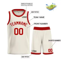 Cream Red Classic Bull Basketball Jersey Sets 3