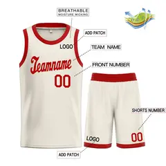 Cream Red Classic Sets Basketball Uniform Jersey 3