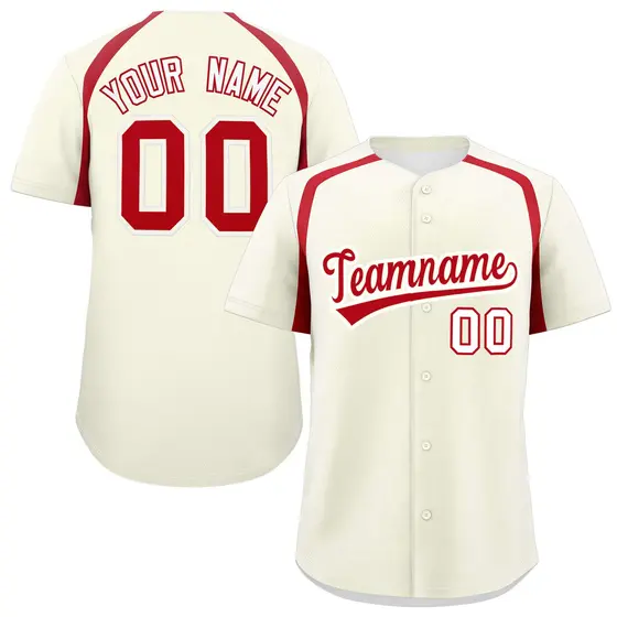 Cream Red Color Block Authentic Baseball Jersey