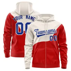 Cream Red Color Block Varsity Full-Zip Letterman Wave Hoodie