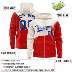 Cream Red Color Block Varsity Full-Zip Letterman Wave Hoodie 4