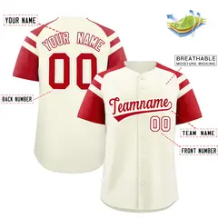 Cream Red Contrast Raglan Sleeves Baseball Jersey 2