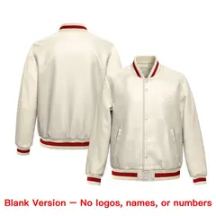 Cream Red Full-Snap Varsity Faux Leather Letterman Jacket 6