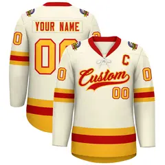 Cream Red-Gold Lace-Up Neck Hockey Jersey