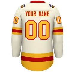 Cream Red-Gold Lace-Up Neck Hockey Jersey 4