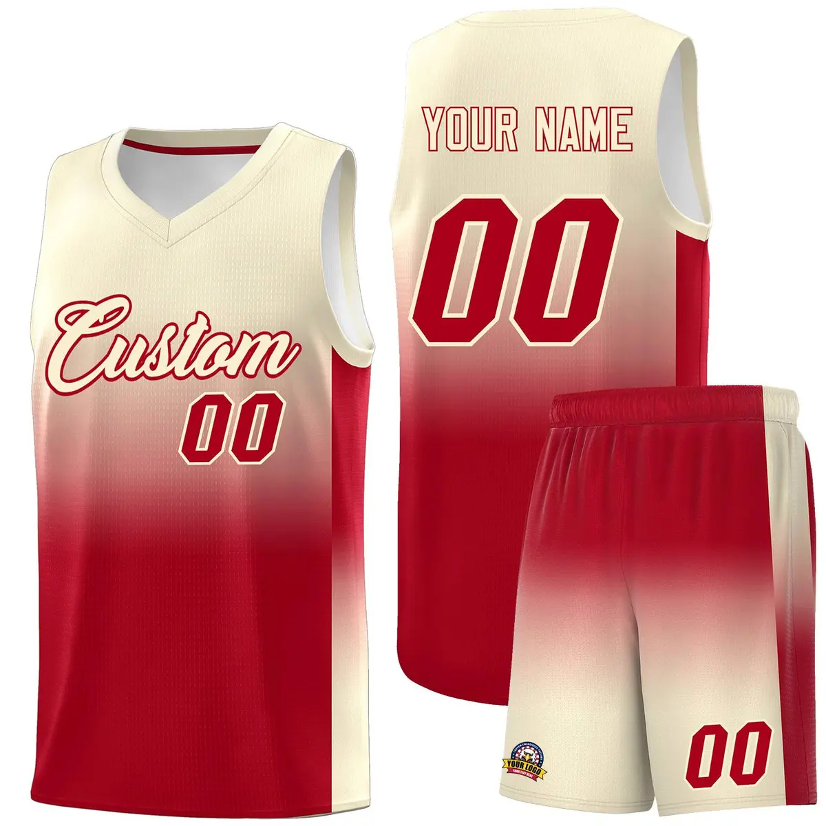 Cream Red Gradient Fashion Basketball Jersey