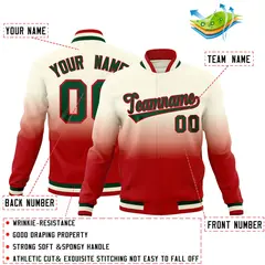 Cream Red Gradient Full-Snap Varsity Letterman Jacket 2