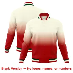 Cream Red Gradient Full-Snap Varsity Letterman Jacket 7