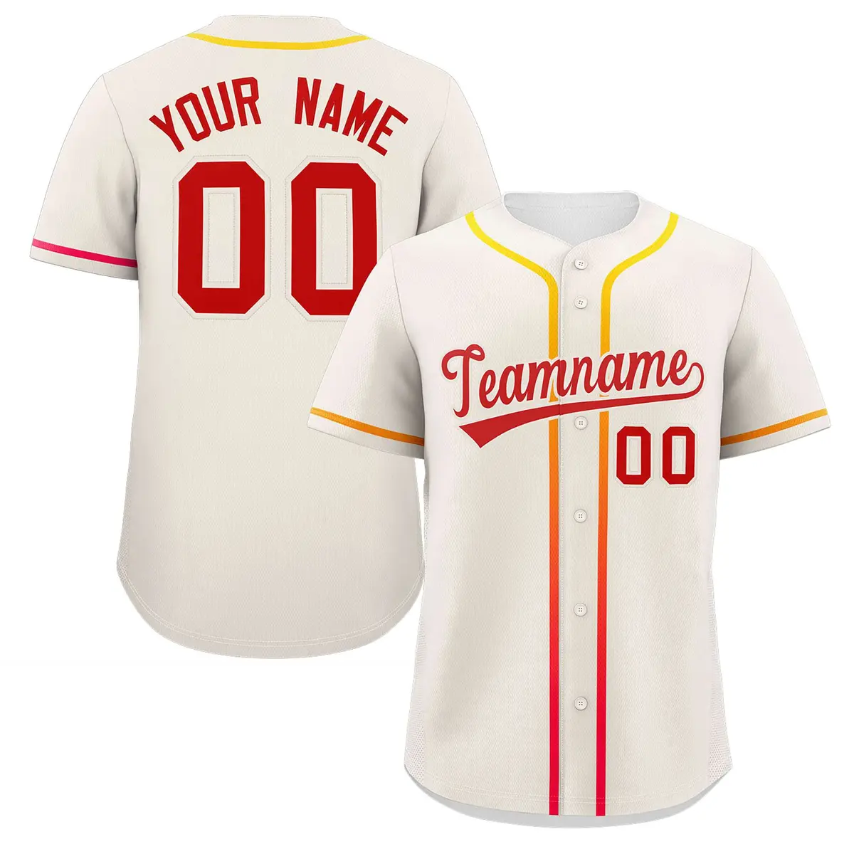 Cream Red Gradient Ribbed Authentic Baseball Jersey
