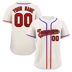 Cream Red Gradient Ribbed Authentic Baseball Jersey 1