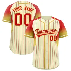 Cream Red Gradient Stripe Fashion Sleeves Baseball Jersey 1