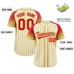 Cream Red Gradient Stripe Fashion Sleeves Baseball Jersey 2