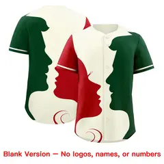 Cream Red Green Valentine's Day Couple Silhouettes Baseball Jersey 2