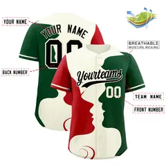 Cream Red Green Valentine's Day Couple Silhouettes Baseball Jersey 3
